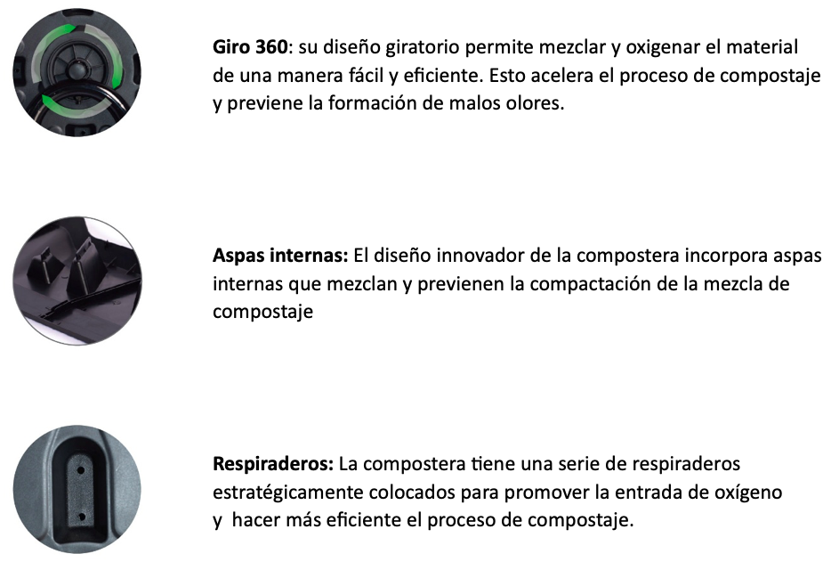 Compostera giratoria de plástico reciclado modelo KS-100 - Imagen 6